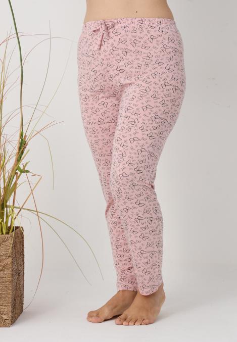 Pantaloni de Pijama Dama Lungi,Big Size,Culoare Roz cu Fluturas,Engros